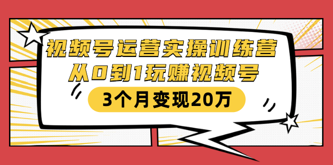 视频号运营实操训练营：从0到1玩赚视频号，3个月变现20万-大东资源库