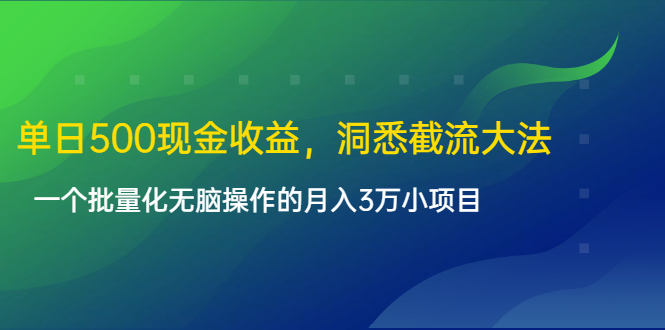 单日500现金收益，洞悉截流大法，一个批量化无脑操作的月入3万小项目-大东资源库