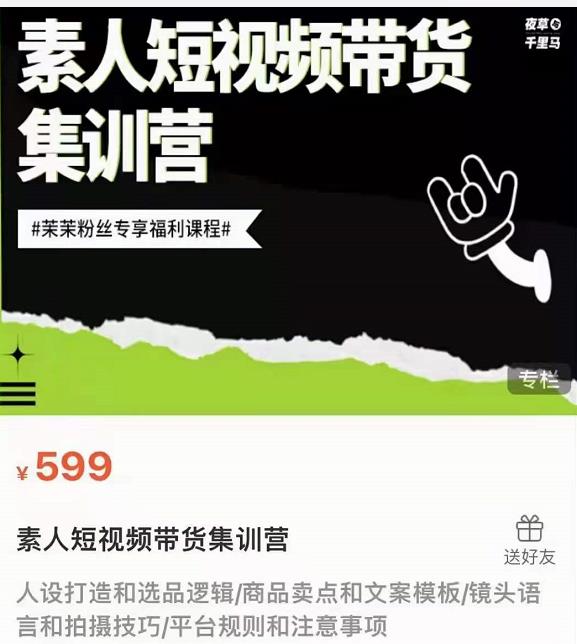 夜草与千里马素人短视频带货集训营，薛辉团队价值599-大东资源库