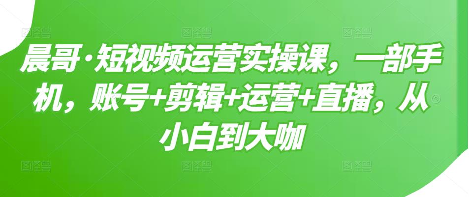 晨哥·短视频运营实操课，一部手机，账号+剪辑+运营+直播，从小白到大咖-大东资源库