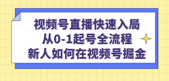 视频号直播快速入局：从0-1起号全流程，新人如何在视频号掘金-大东资源库