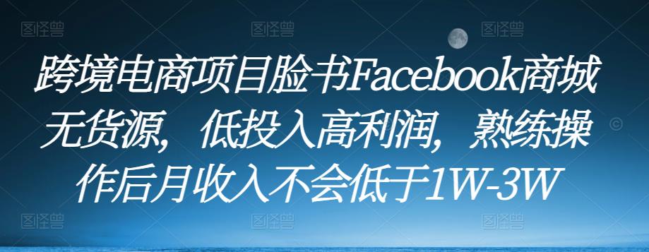 跨境电商项目脸书Facebook商城无货源，低投入高利润，熟练操作后月收入不会低于1W-3W-大东资源库