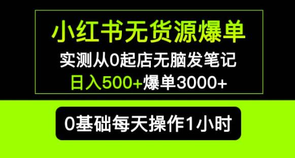 小红书无货源爆单实测从0起店无脑发笔记爆单3000+长期项目可多店-大东资源库
