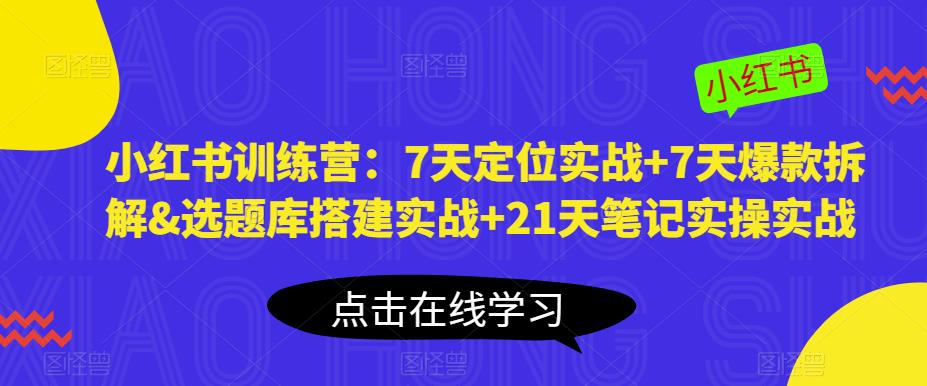小红书训练营：7天定位实战+7天爆款拆解&选题库搭建实战+21天笔记实操实战-大东资源库