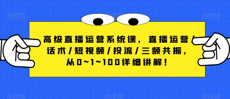 高级直播运营系统课，直播运营/话术/短视频/投流/三频共振，从0~1~100详细讲解！-大东资源库