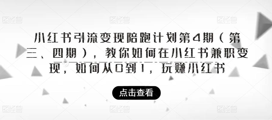 小红书引流变现陪跑计划|第4期（第三、四期），教你如何在小红书兼职变现，如何从0到1，玩赚小红书-大东资源库