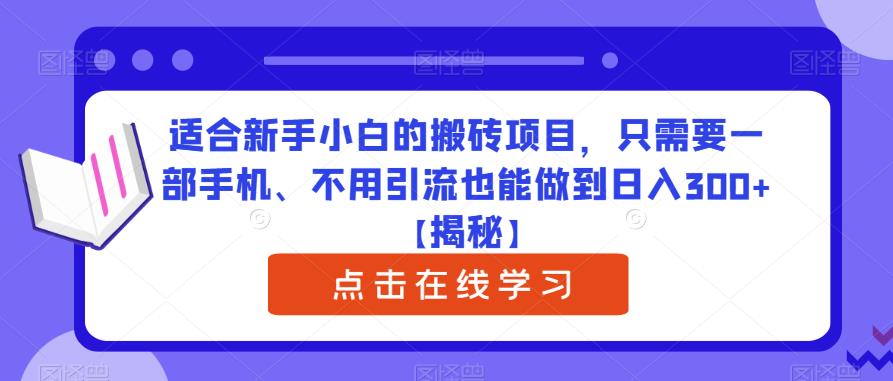 适合新手小白的搬砖项目，只需要一部手机、不用引流也能做到日入300+【揭秘】-大东资源库