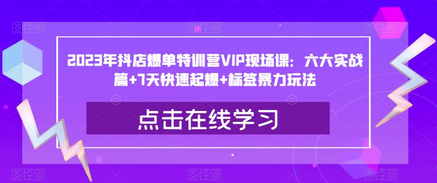 2023年抖店爆单特训营VIP现场课：六大实战篇+7天快速起爆+标签暴力玩法-大东资源库
