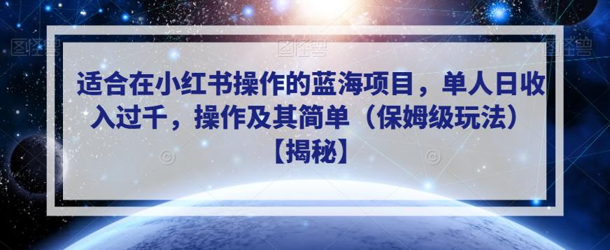 适合在小红书操作的蓝海项目，单人日收入过千，操作及其简单（保姆级玩法）【揭秘】-大东资源库