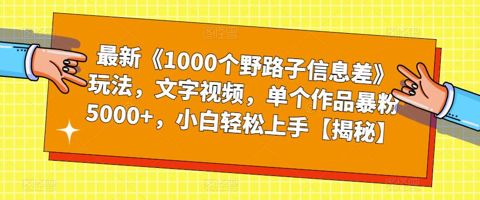 最新《1000个野路子信息差》玩法，文字视频，单个作品暴粉5000+，小白轻松上手【揭秘】-大东资源库