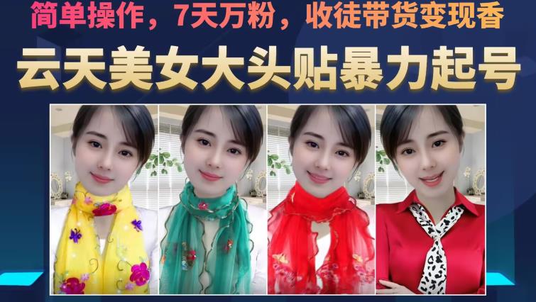 云天美女大头贴暴力起号教学，简单操作，7天万粉，收徒带货变现香-大东资源库