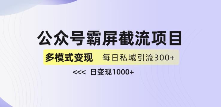 公众号霸屏截流项目+私域多渠道变现玩法，全网首发，日入1000+【揭秘】-大东资源库