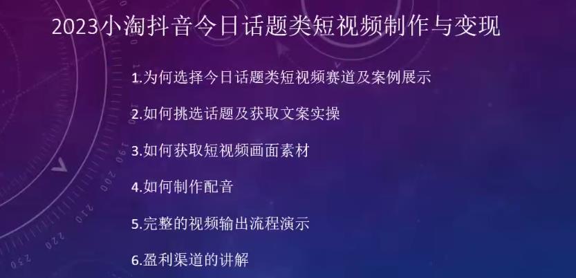 2023小淘抖音今日话题类短视频制作与变现，人人都能操作的短视频项目-大东资源库