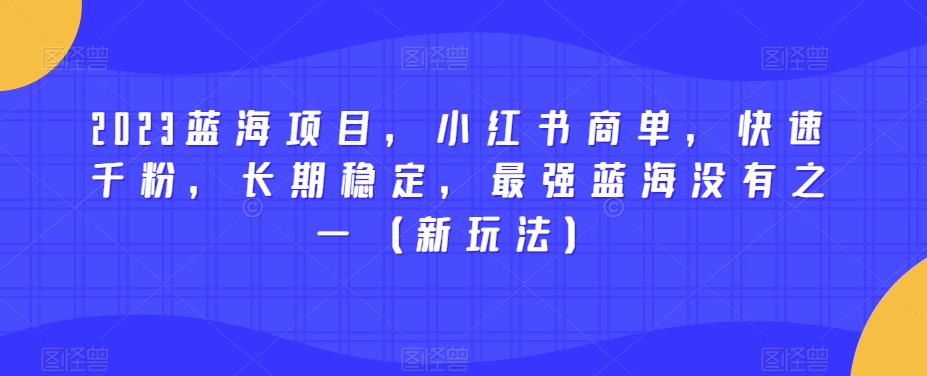 2023蓝海项目，小红书商单，快速千粉，长期稳定，最强蓝海没有之一（新玩法）-大东资源库