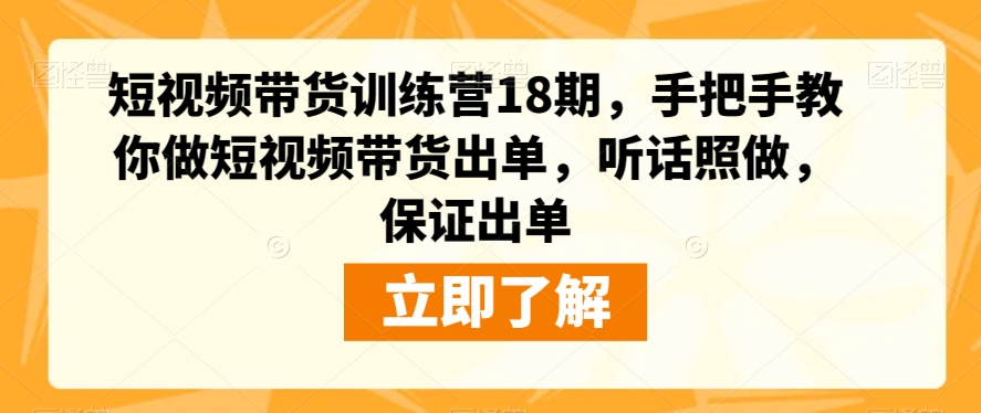 短视频带货训练营18期，手把手教你做短视频带货出单，听话照做，保证出单-大东资源库