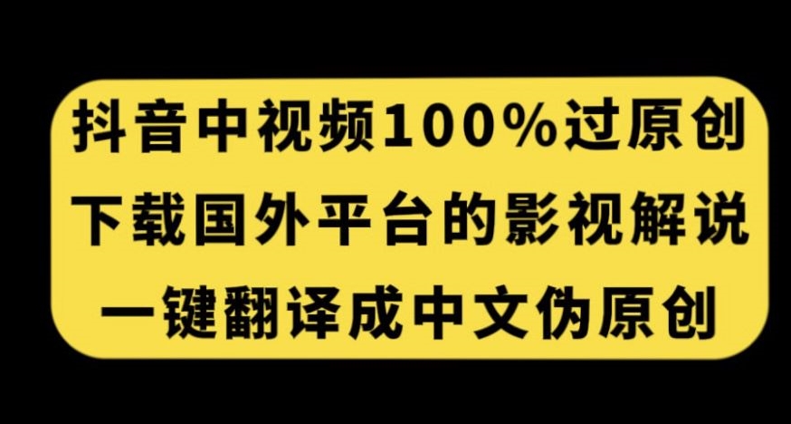 抖音中视频百分百过原创，下载国外平台的电影解说，一键翻译成中文获取收益-大东资源库