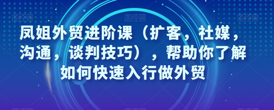 凤姐外贸进阶课（扩客，社媒，沟通，谈判技巧），帮助你了解如何快速入行做外贸-大东资源库