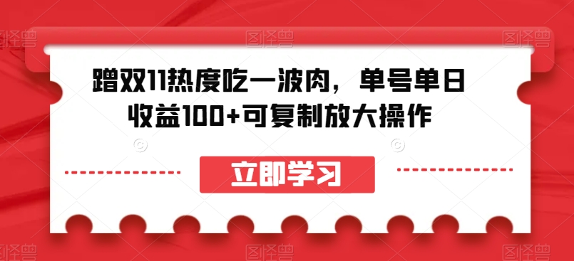 蹭双11热度吃一波肉，单号单日收益100+可复制放大操作【揭秘】-大东资源库