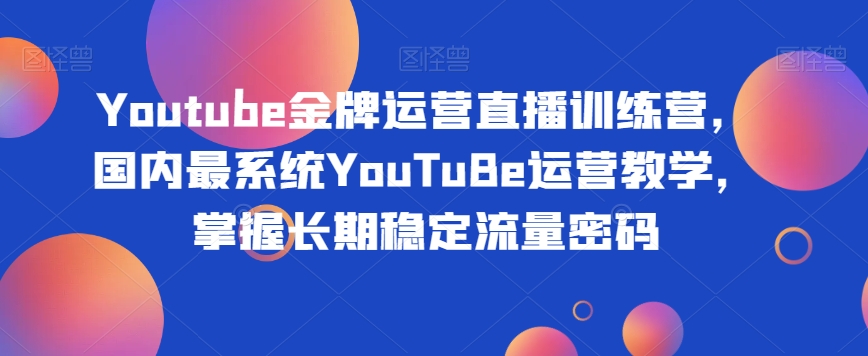 Youtube金牌运营直播训练营，国内最系统YouTuBe运营教学，掌握长期稳定流量密码-大东资源库