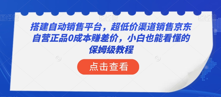 搭建自动销售平台，超低价渠道销售京东自营正品0成本赚差价，小白也能看懂的保姆级教程【揭秘】-大东资源库