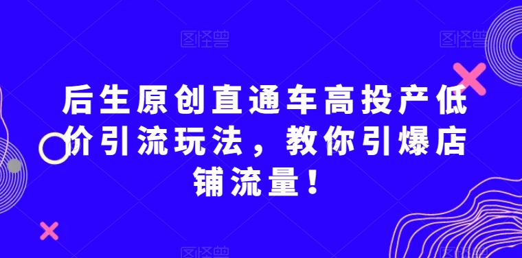 后生原创直通车高投产低价引流玩法，教你引爆店铺流量！-大东资源库