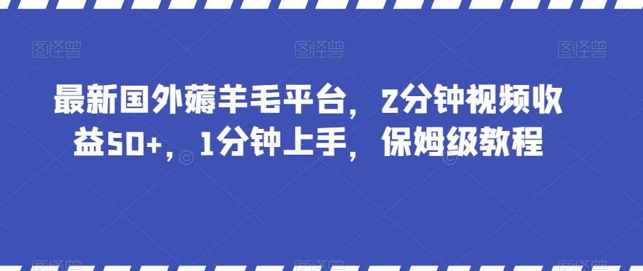 最新国外薅羊毛平台，2分钟视频收益50+，1分钟上手，保姆级教程【揭秘】-大东资源库