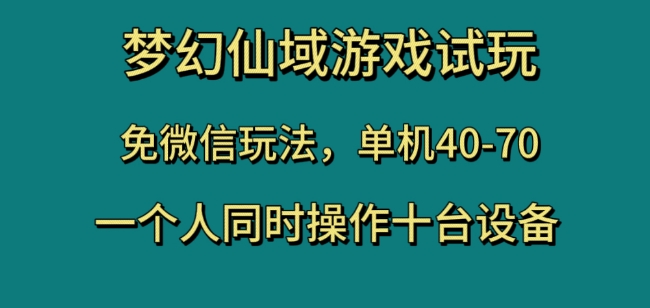 梦幻仙域游戏试玩，免微信玩法，单机40-70，一个人同时操作十台设备【揭秘】-大东资源库