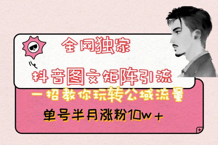 全网独家抖音图文矩阵引流，一招教你玩转公域流量，单号半月涨粉10w+【揭秘】-大东资源库