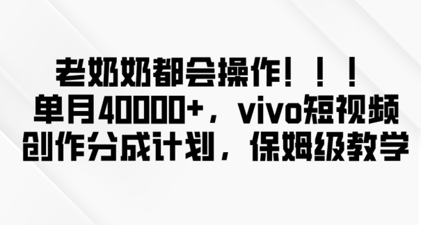 老奶奶都会操作，新平台无脑操作，单月40000+，vivo短视频创作分成计划【揭秘】-大东资源库
