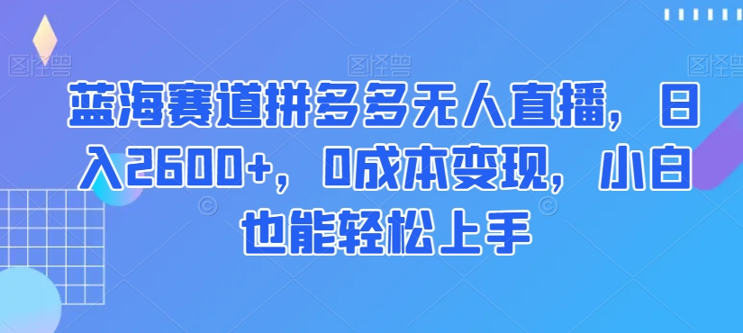 蓝海赛道拼多多无人直播，日入2600+，0成本变现，小白也能轻松上手【揭秘】-大东资源库