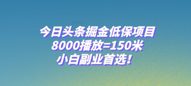今日头条掘金低保项目，8000播放=150米，小白副业首选【揭秘】-大东资源库