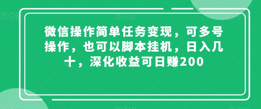 微信操作简单任务变现，可多号操作，也可以脚本挂机，日入几十，深化收益可日赚200【揭秘】-大东资源库
