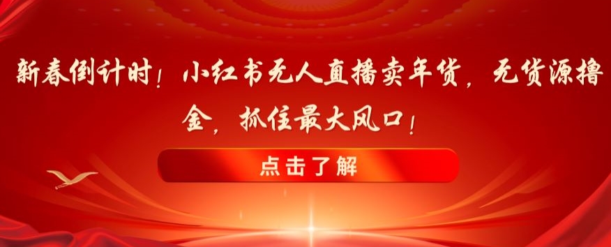 新春倒计时！小红书无人直播卖年货，无货源撸金，抓住最大风口【揭秘】-大东资源库