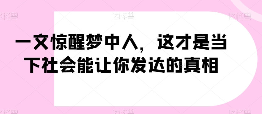 一文惊醒梦中人，这才是当下社会能让你发达的真相【公众号付费文章】-大东资源库