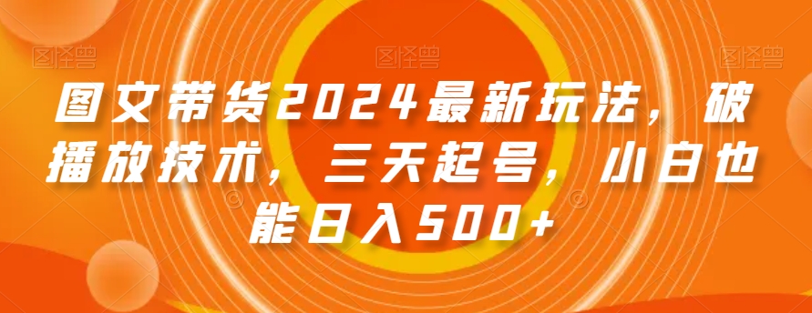 图文带货2024最新玩法，破播放技术，三天起号，小白也能日入500+【揭秘】-大东资源库