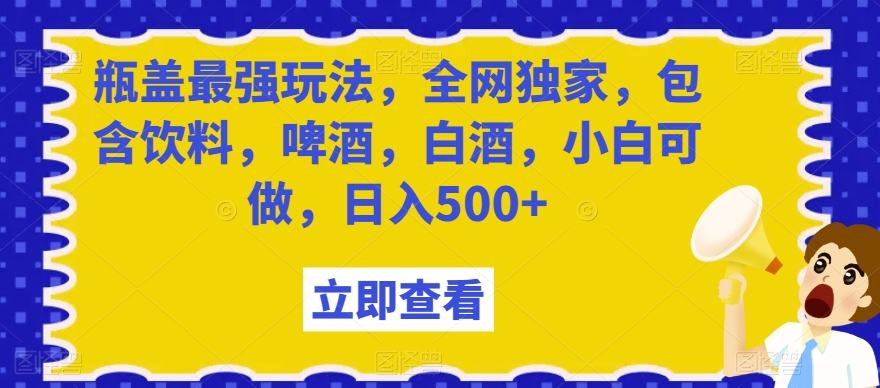 瓶盖最强玩法，全网独家，包含饮料，啤酒，白酒，小白可做，日入500+【揭秘】-大东资源库