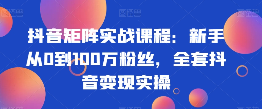 抖音矩阵实战课程：新手从0到100万粉丝，全套抖音变现实操-大东资源库