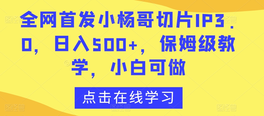 全网首发小杨哥切片IP3.0，日入500+，保姆级教学，小白可做【揭秘】-大东资源库
