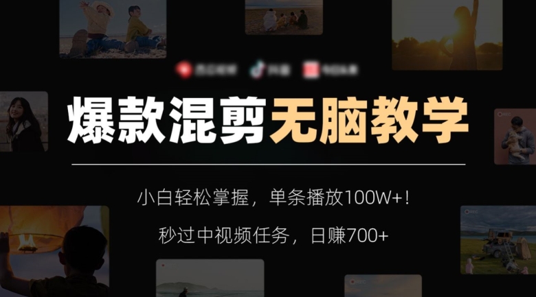 爆款混剪无脑教学，小白轻松掌握，单条播放100W+！秒过中视频任务，日赚700+【揭秘】-大东资源库