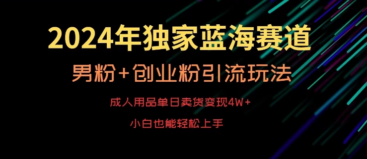 2024年独家蓝海赛道，成人用品单日卖货变现4W+，男粉+创业粉引流玩法，不愁搞不到流量【揭秘】-大东资源库