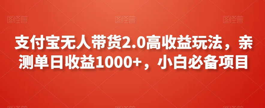 支付宝无人带货2.0高收益玩法，亲测单日收益1000+，小白必备项目【揭秘】-大东资源库