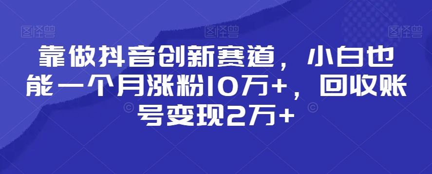靠做抖音创新赛道，小白也能一个月涨粉10万+，回收账号变现2万+【揭秘】-大东资源库