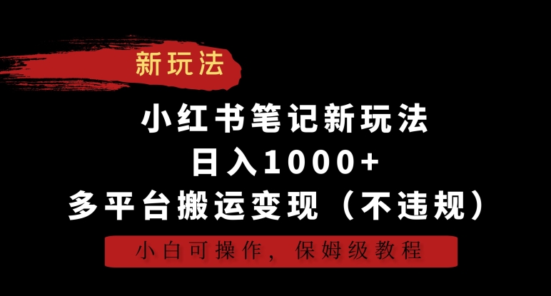 小红书笔记新玩法，日入1000+，多平台搬运变现（不违规），小白可操作，保姆级教程【揭秘】-大东资源库