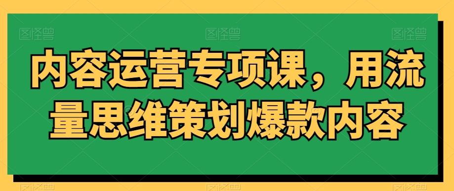 内容运营专项课，用流量思维策划爆款内容-大东资源库