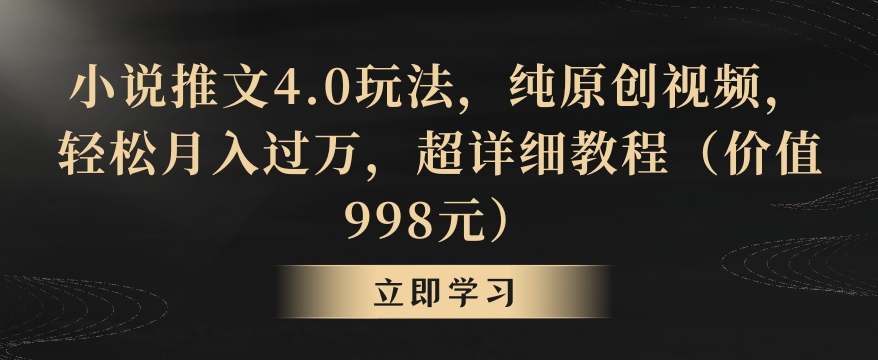 小说推文4.0玩法，纯原创视频，轻松月入过万，超详细教程（价值998元）【揭秘】-大东资源库