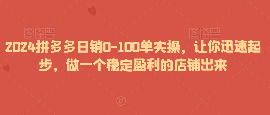 2024拼多多日销0-100单实操，让你迅速起步，做一个稳定盈利的店铺出来-大东资源库