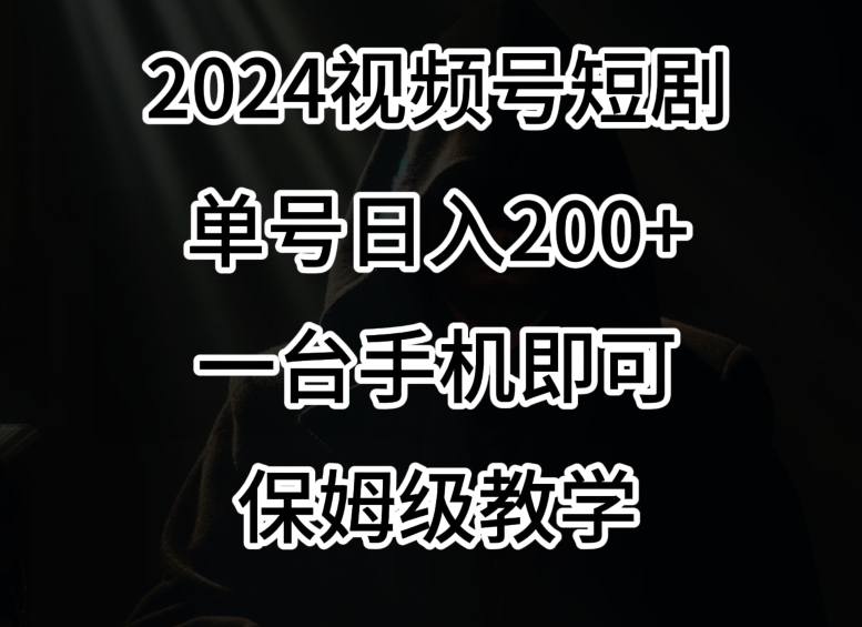 2024风口，视频号短剧，单号日入200+，一台手机即可操作，保姆级教学【揭秘】-大东资源库