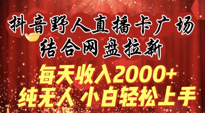每天收入2000+，抖音野人直播卡广场，结合网盘拉新，纯无人，小白轻松上手【揭秘】-大东资源库