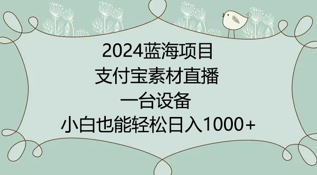 2024年蓝海项目，支付宝素材直播，无需出境，小白也能日入1000+ ，实操教程【揭秘】-大东资源库