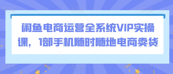 闲鱼电商运营全系统VIP实操课，1部手机随时随地电商卖货-大东资源库